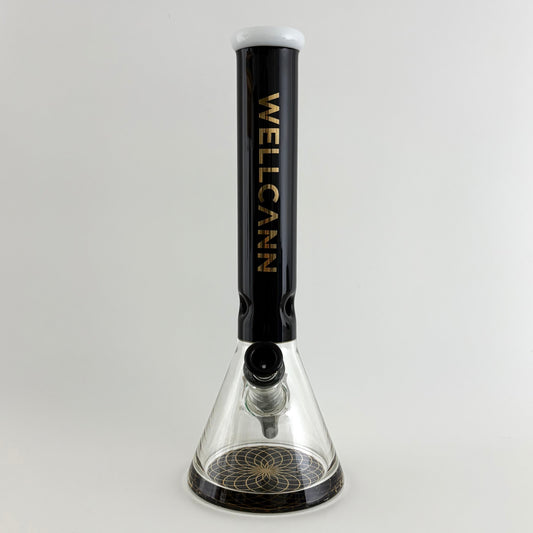 Wellcann | 14" Thickened Base Geometric Gold Beaker Glass Bong