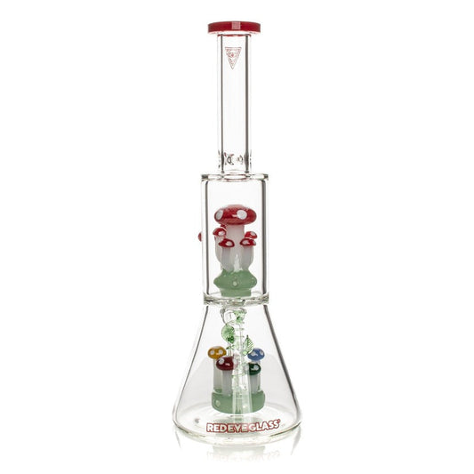 Red Eye Glass® | 12" Tall Red Amanita Dual Chamber Beaker Base Water Pipe