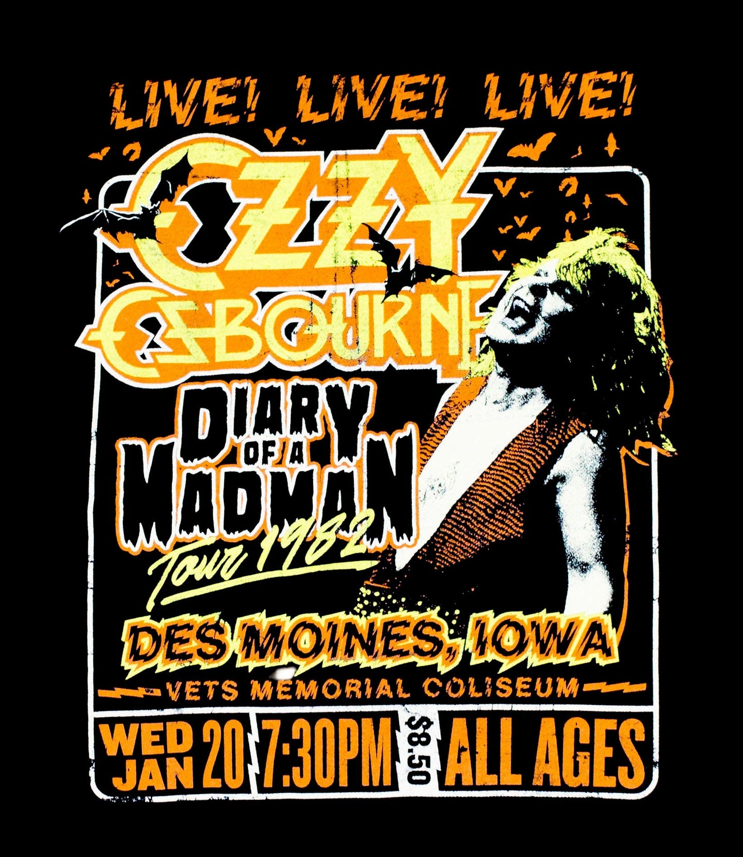 Ozzy Osbourne | “Live” Short Sleeve Unisex Black T-Shirt – Officially Licensed Rock Band Tee