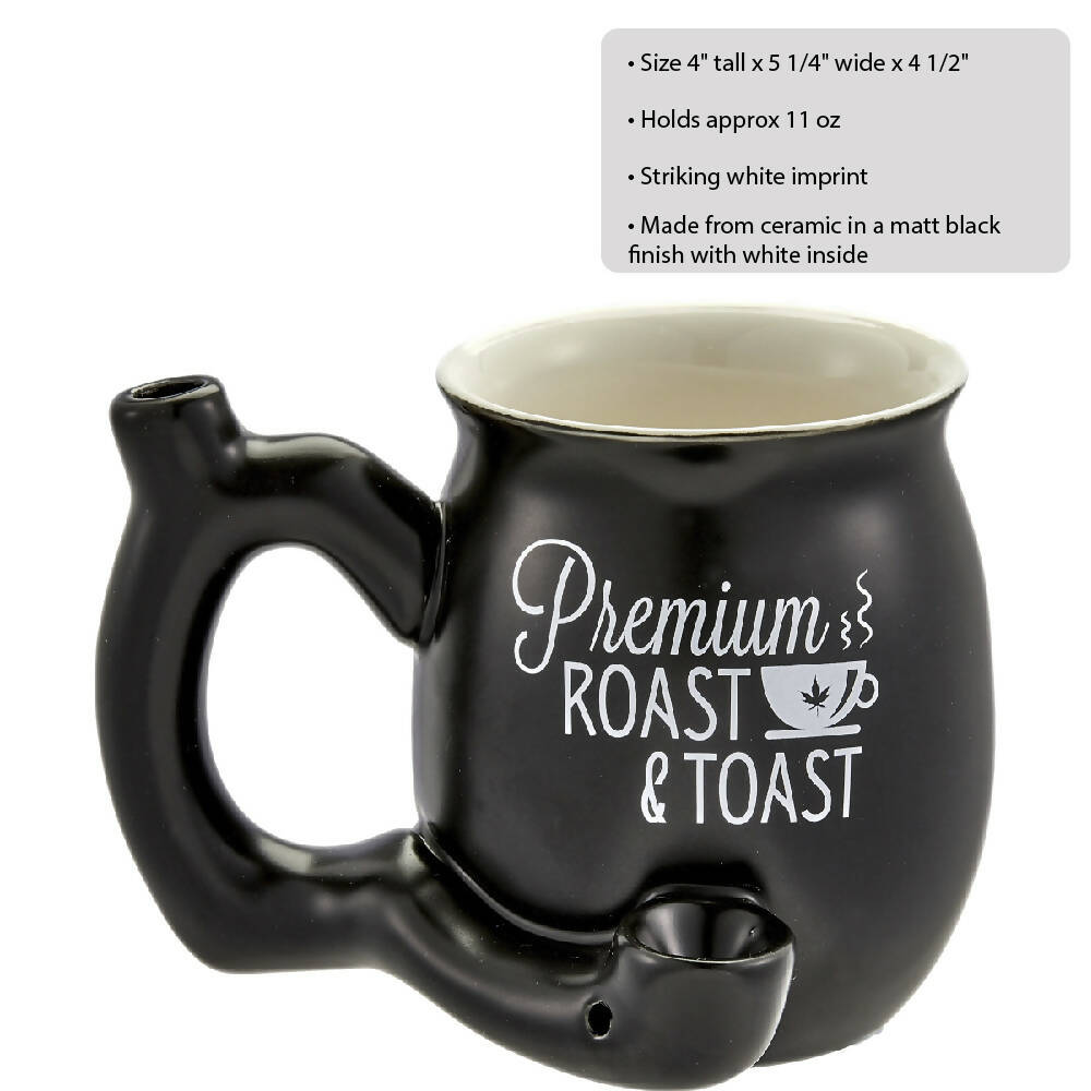 ROAST & TOAST PIPE MUG = MATTE BLACK WITH WHITE PRINT