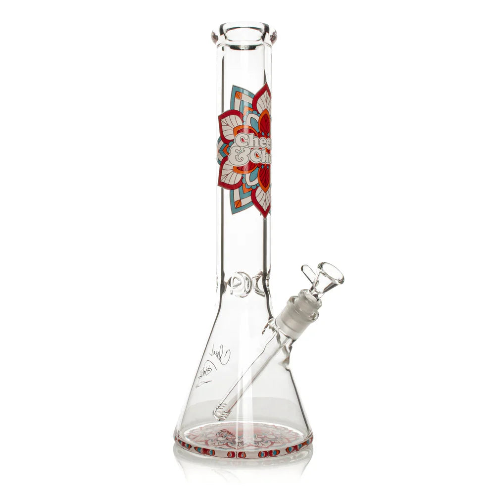 Cheech & Chong® Glass | 15" 7mm Thick Mandala Glow-in-the-Dark Water Pipe [CC173]