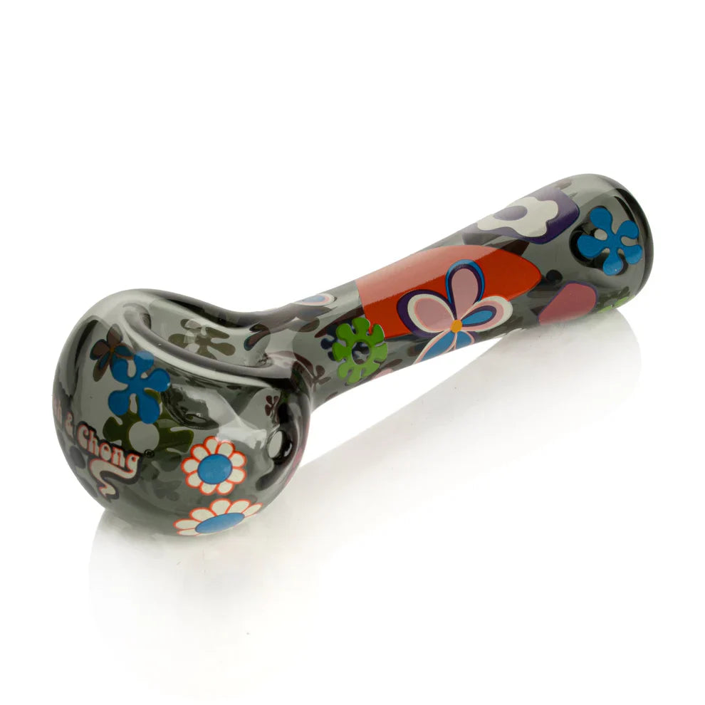 Cheech & Chong® Glass | 4.5" Smoke Power To The Flower Spoon Hand Pipe W/Ash Catcher Mouthpiece