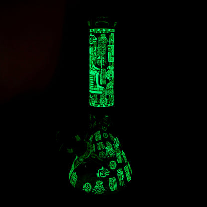 14" Glow-in-the-Dark Egyptian Design Beaker Bong – 7mm Thick