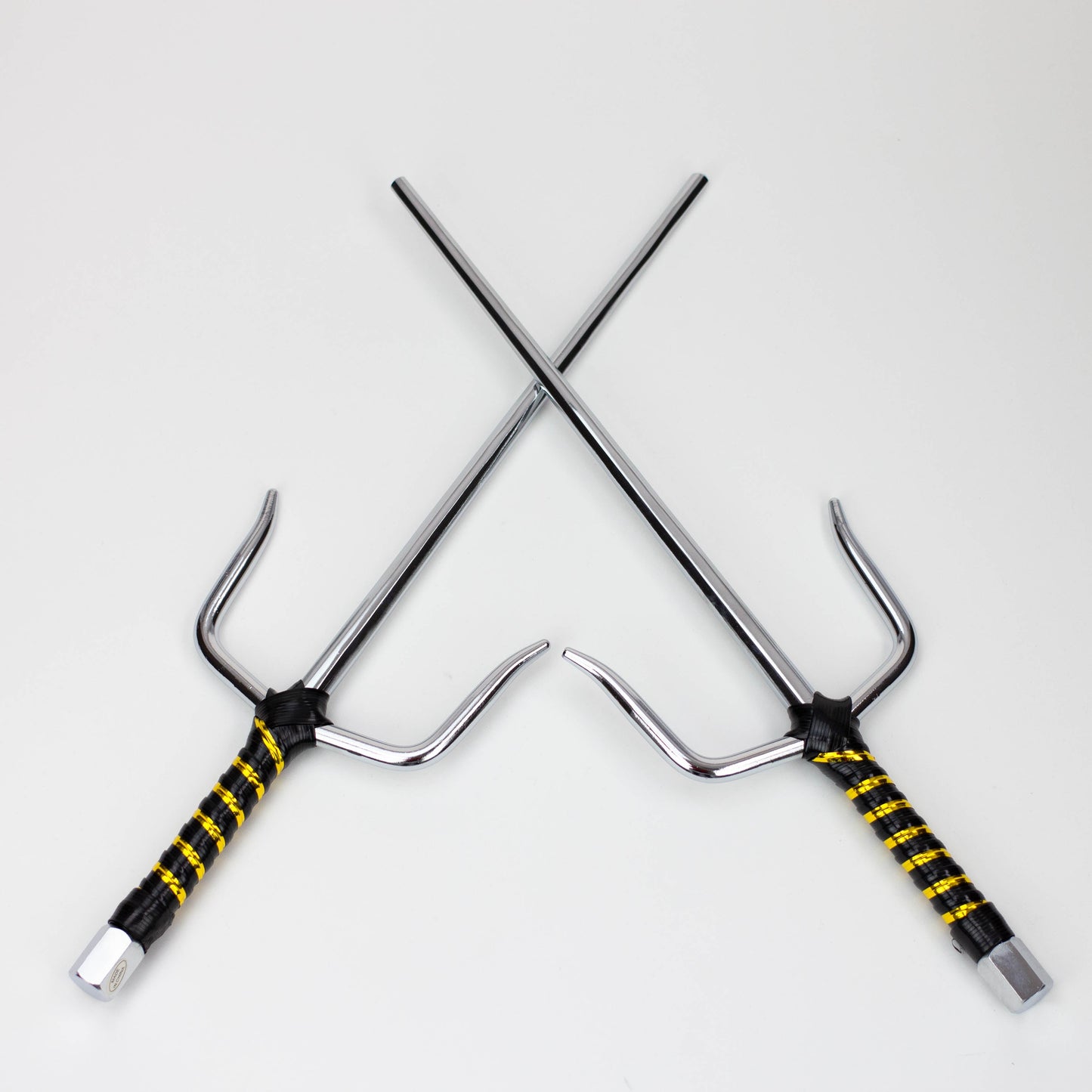 2-Piece Silver Chrome Sai set with Black and Gold Plastic Wrapped  Handles