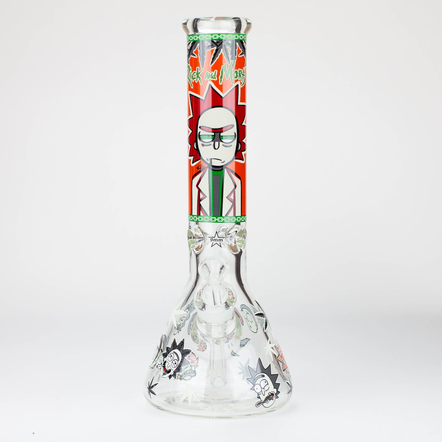 13.5” RM cartoon 9 mm glass Glow beaker water bong [GB21009]