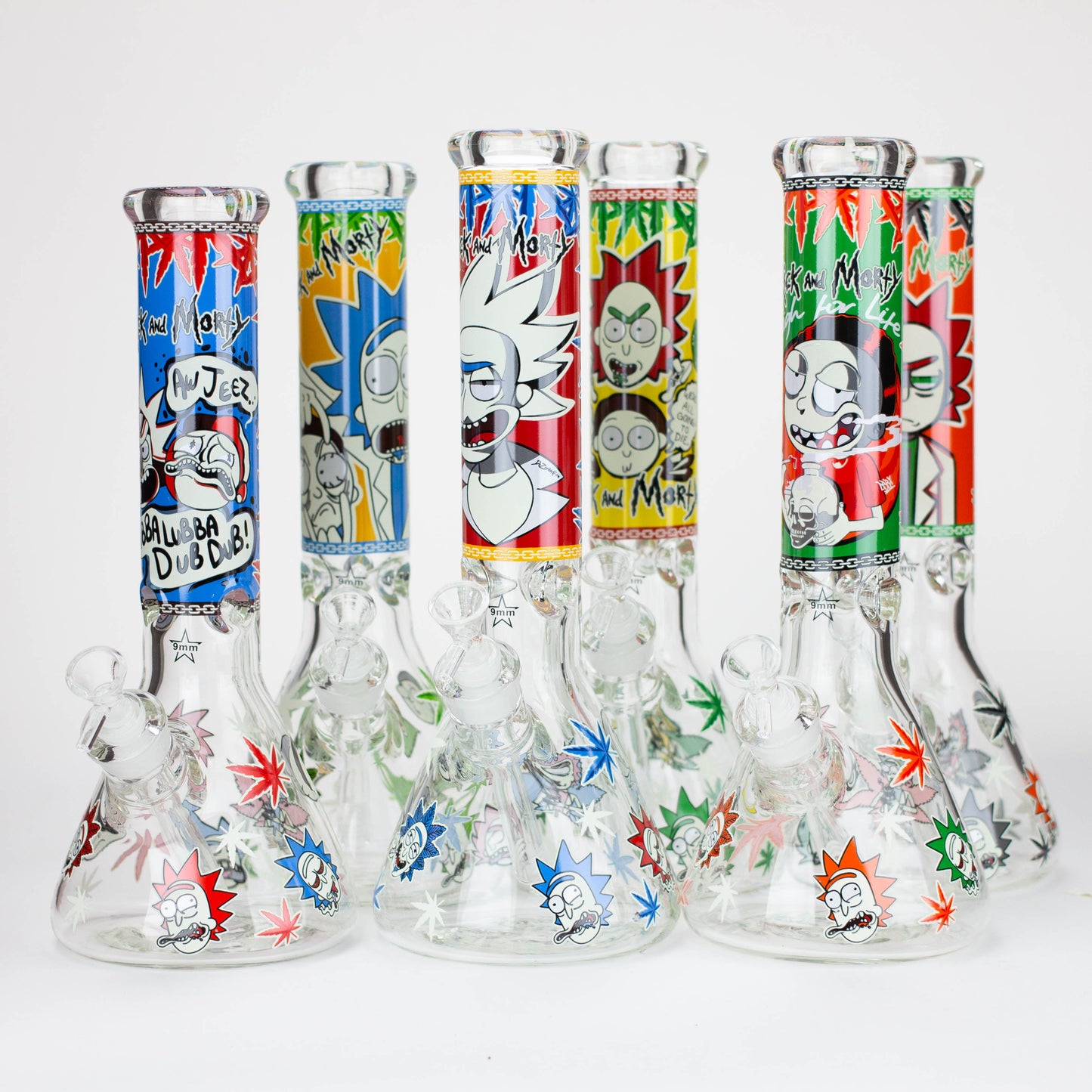 13.5” RM cartoon 9 mm glass Glow beaker water bong [GB21009]