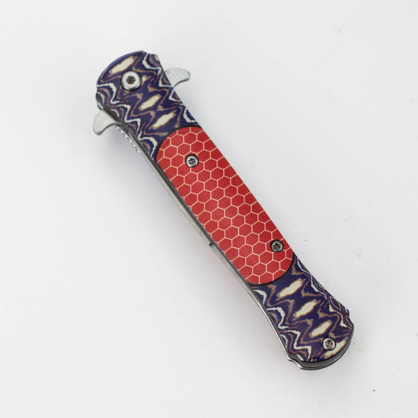 8.5" Folding Knife Rescue Stainless Steel Unique Art Handle Red [13433]