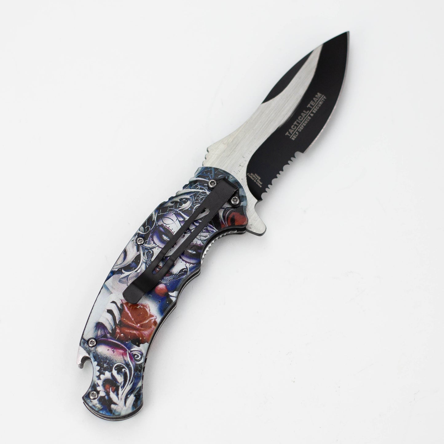 Defender-Xtream  8.5" Women with rose folding knife with bottle opener [13428]