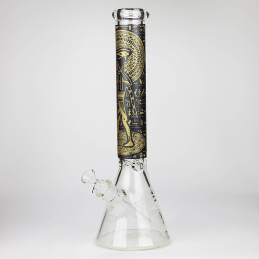 15.5" Egyptian Hieroglyph / 7 mm / Glow in the dark / Glass Bong  [LL034-YLW]