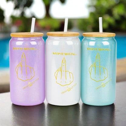 TRIM QUEEN | MIDDLE FINGER GLASS TUMBLER WITH LID AND STRAW