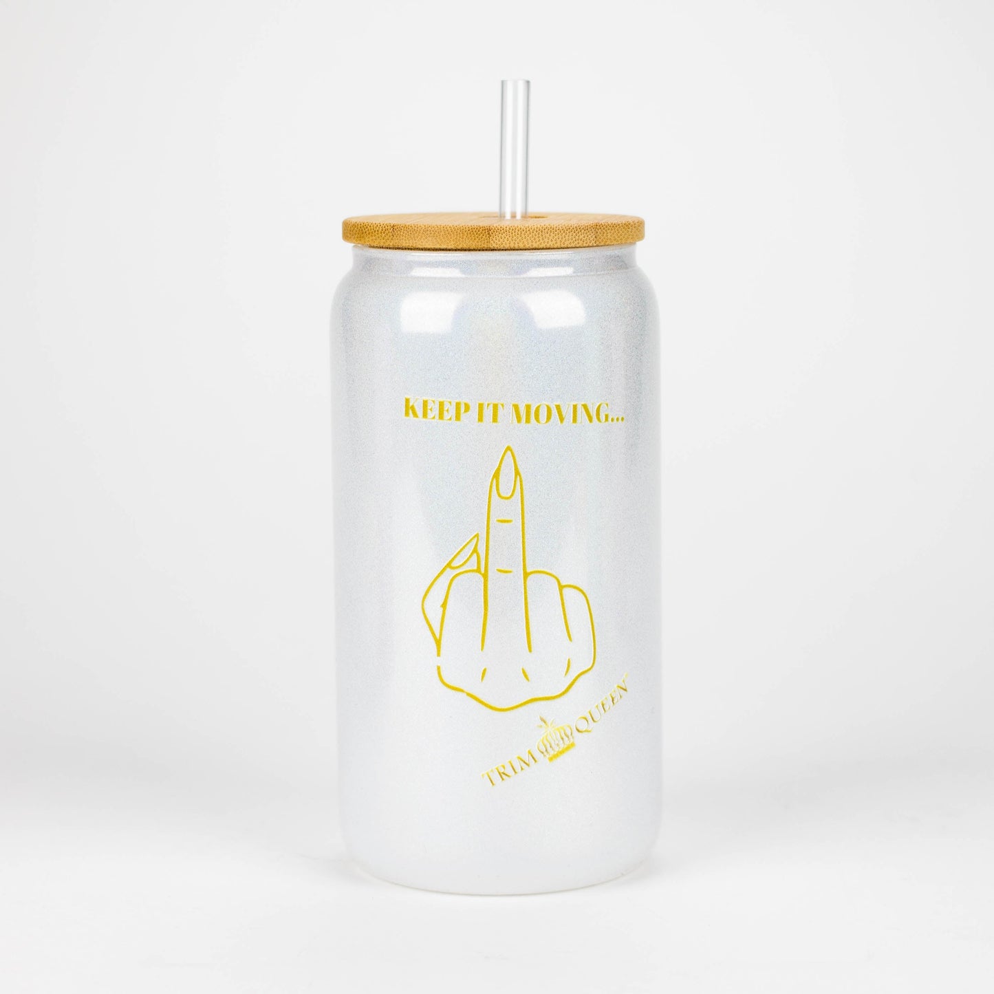 TRIM QUEEN | MIDDLE FINGER GLASS TUMBLER WITH LID AND STRAW