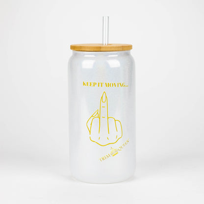 TRIM QUEEN | MIDDLE FINGER GLASS TUMBLER WITH LID AND STRAW