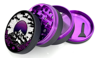 Green Star | 2.5" (63mm) Soft Touch Grinder - Purple Mountain Mandala Design