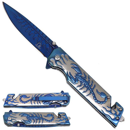 Falcon 9" Pocket Knife Overall Blue Scorpion