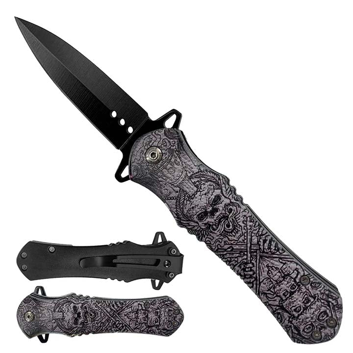 Skull Spring Assisted Pocket Knife