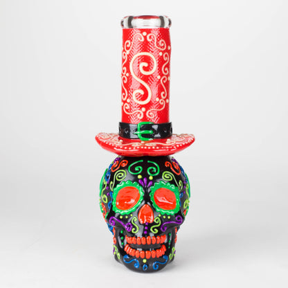 9" Wizard-Themed Sugar Skull Glow-in-the-Dark Glass Bong [SK14]