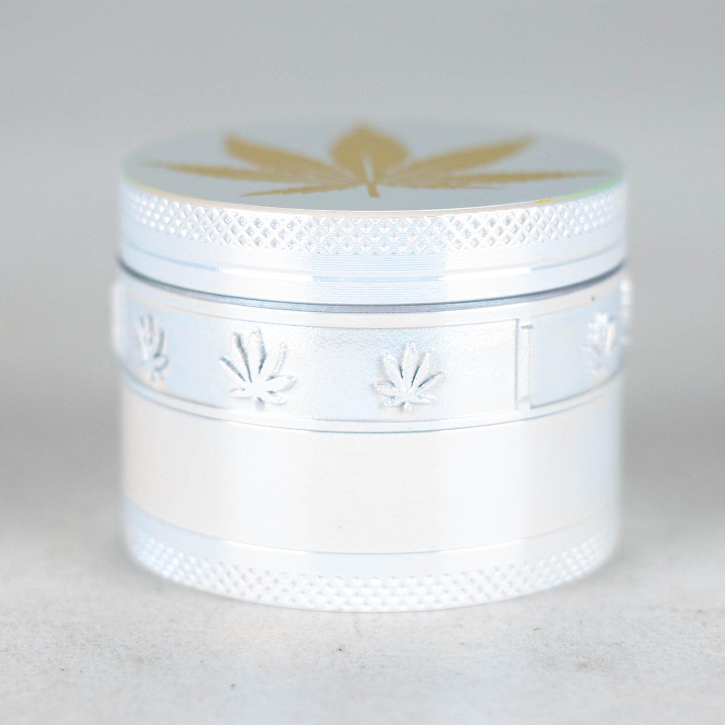 4 Parts Zinc grinder, White Rainbow Top Golden Stamp Leaf Design [AM50-4]