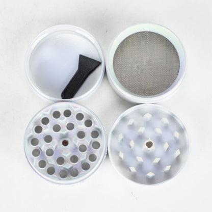 4 Parts Zinc grinder, White Rainbow Top Golden Stamp Leaf Design [AM50-4]