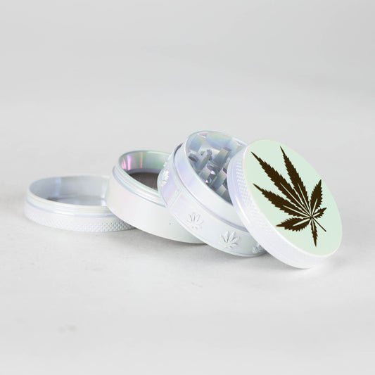 4 Parts Zinc grinder, White Rainbow Top Golden Stamp Leaf Design [AM50-4]