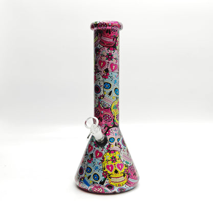 13" 7mm Calavera Hydrographic Glass Bong-Assorted Designs