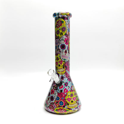 13" 7mm Calavera Hydrographic Glass Bong-Assorted Designs