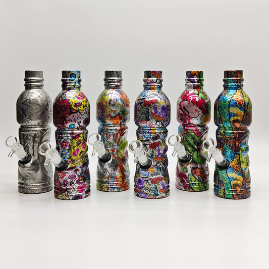 9" Hydrographic Water Bottle Glass Bong-Assorted Designs