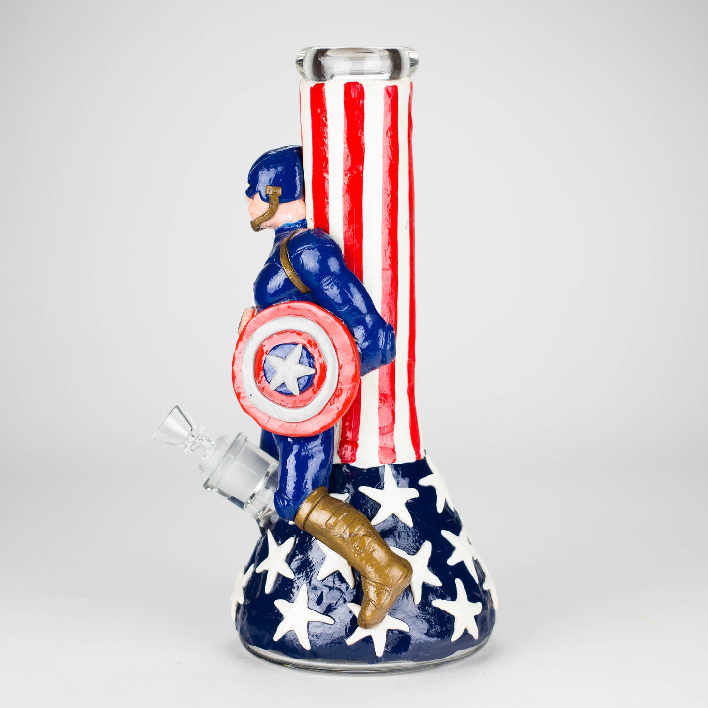 12" Captain Star Glass Bong – 9mm Thick Superhero-Themed Glass