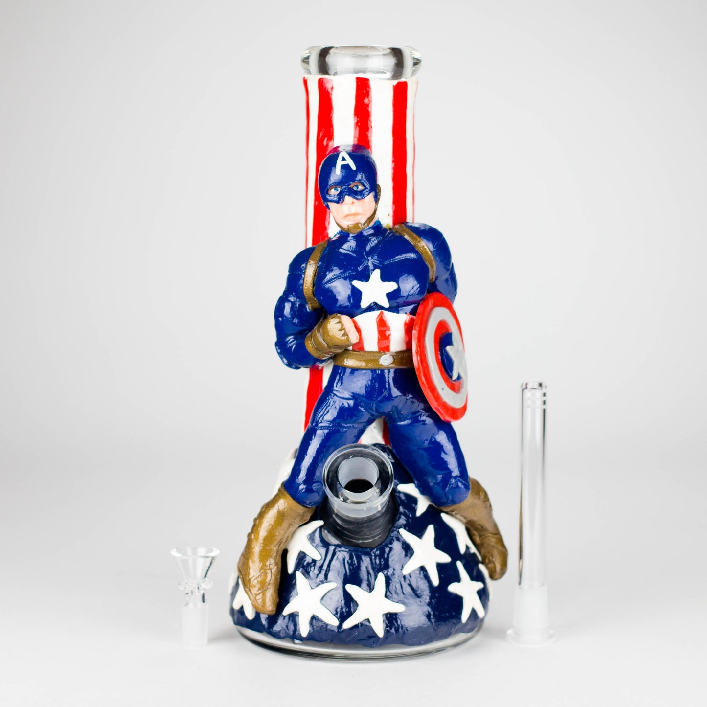 12" Captain Star Glass Bong – 9mm Thick Superhero-Themed Glass