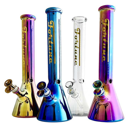 Fortune | 14"  4mm Electroplate Glass Bong- Assorted Colour