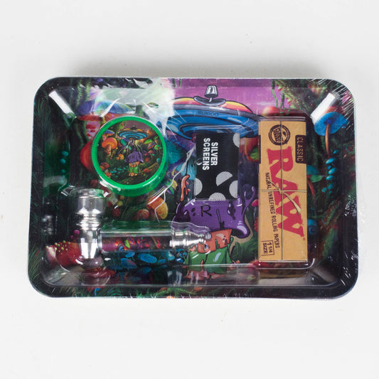 5-in-1 Magic Mushroom Metal Pipe Smoke Set – Grinder, Tray, Rolling Paper & More