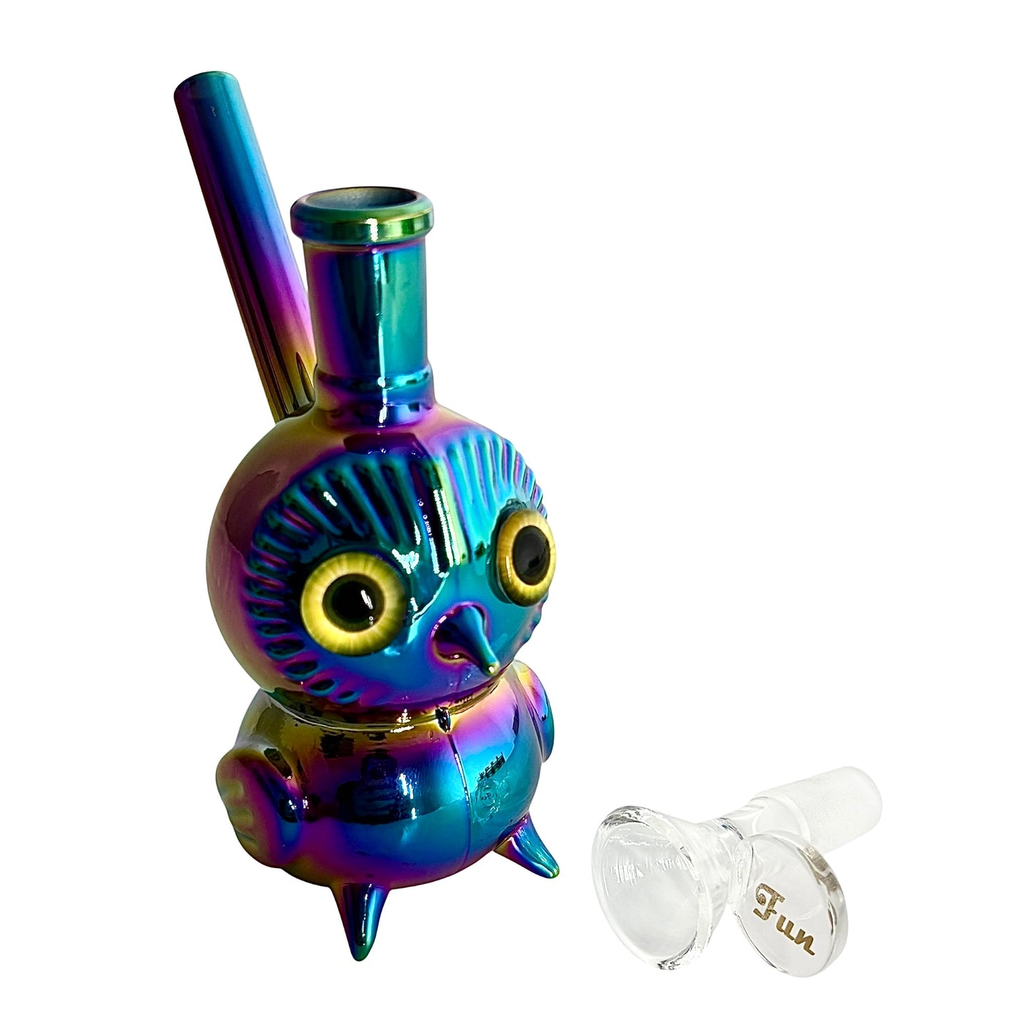 5.5" Owl Design Electroplate Glass Bong – Compact & Stemless