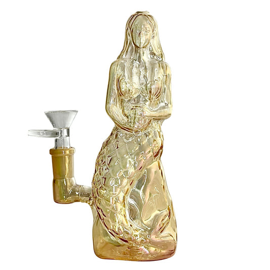7" Mermaid Design Electroplate Glass Bong – Compact & Stemless