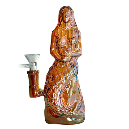 7" Mermaid Design Electroplate Glass Bong – Compact & Stemless