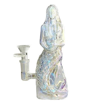 7" Mermaid Design Electroplate Glass Bong – Compact & Stemless