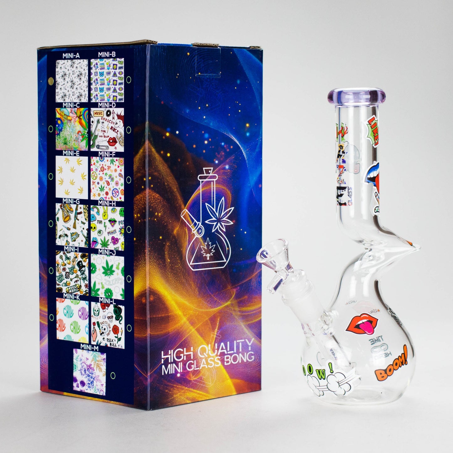 Haze | 9″ Zong Glass Bong with Color Lip – Purple (Mini-W)