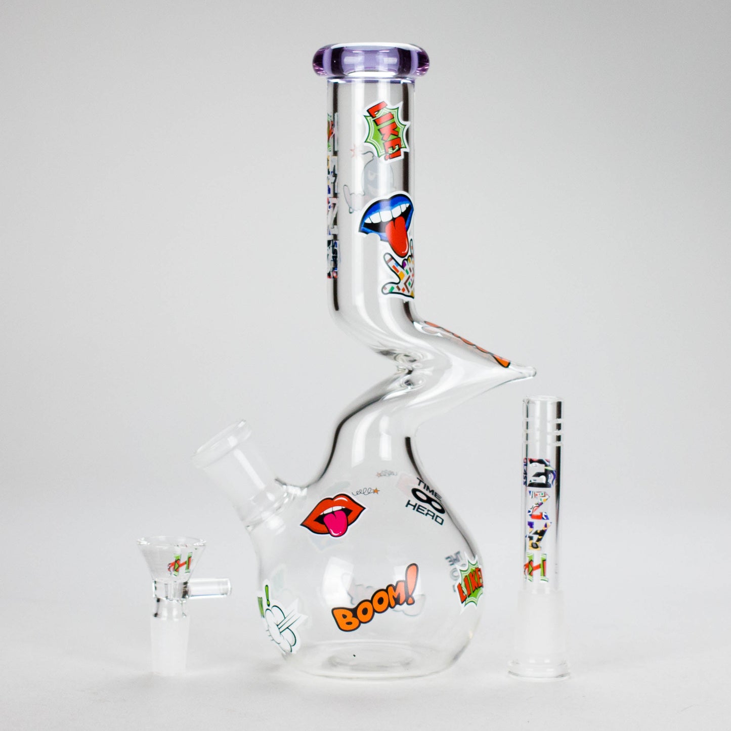 Haze | 9″ Zong Glass Bong with Color Lip – Purple (Mini-W)