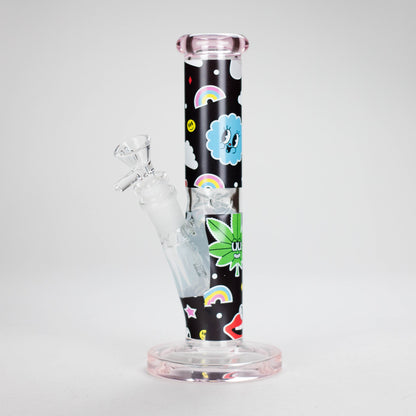 Haze | 9″ Face Emoji Straight Tube Glass Bong with Color End – Pink (Mini-Z)
