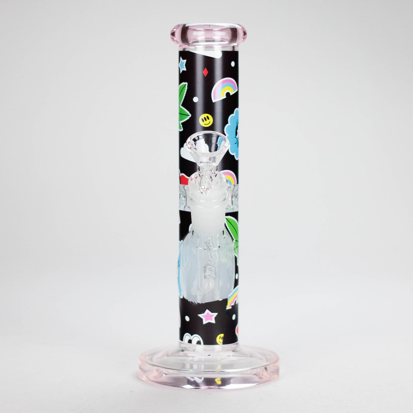 Haze | 9″ Face Emoji Straight Tube Glass Bong with Color End – Pink (Mini-Z)
