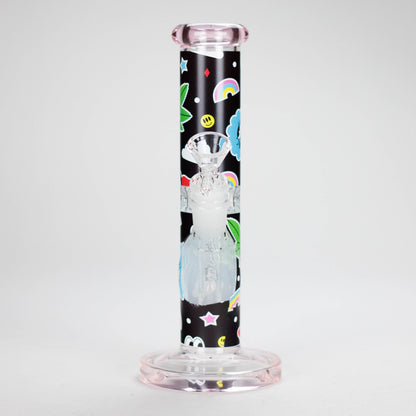 Haze | 9″ Face Emoji Straight Tube Glass Bong with Color End – Pink (Mini-Z)