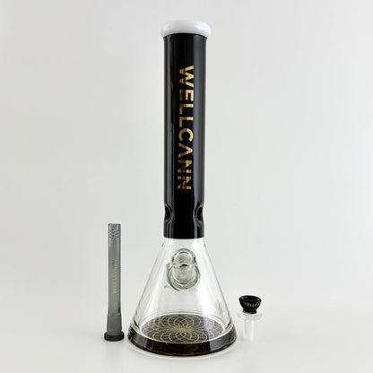 Wellcann | 14" Thickened Base Geometric Gold Beaker Glass Bong