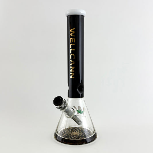 Wellcann | 14" Thickened Base Geometric Gold Beaker Glass Bong