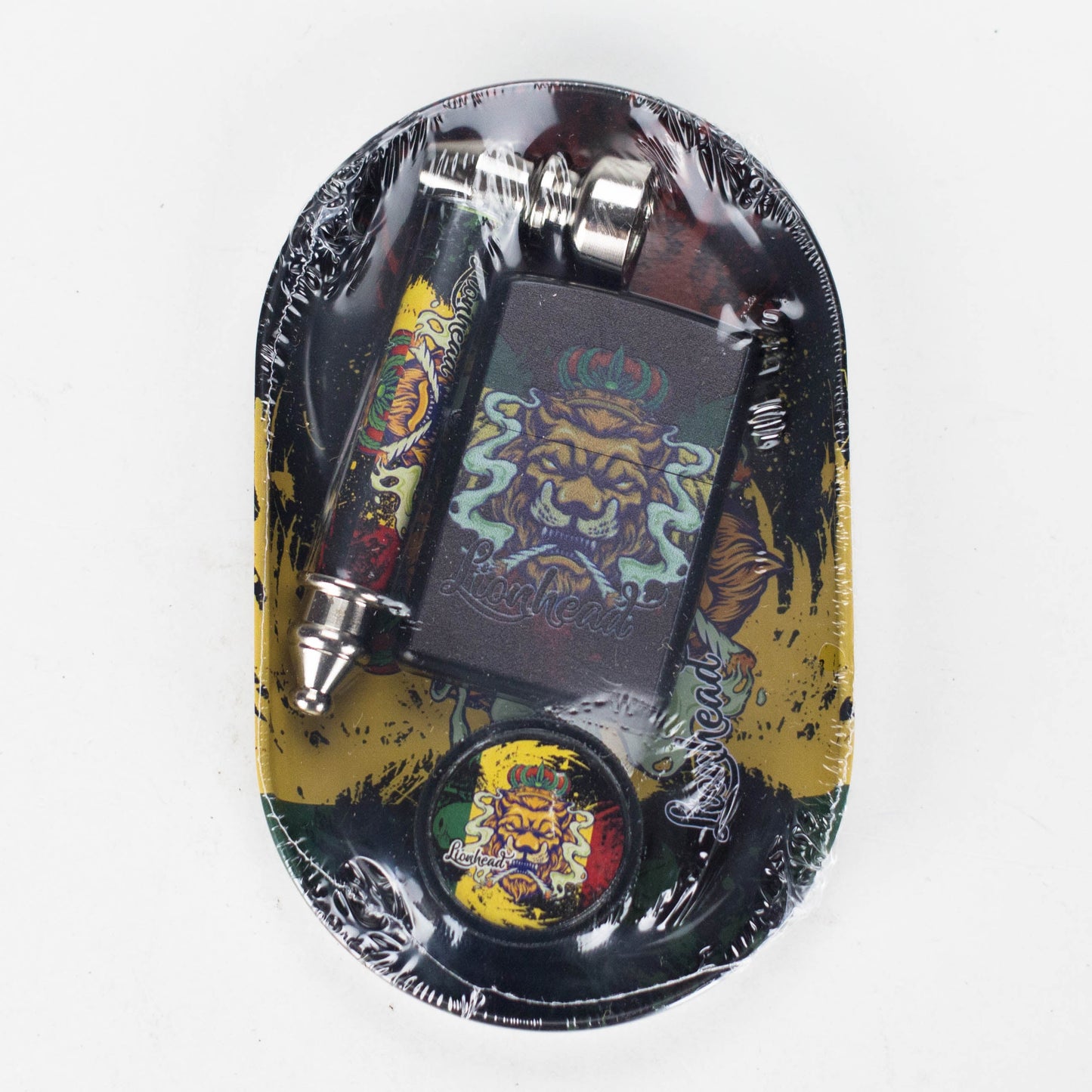 Metal Pipe & Lighter Gift Set – Includes Zippo-Style Lighter, Grinder & Tray