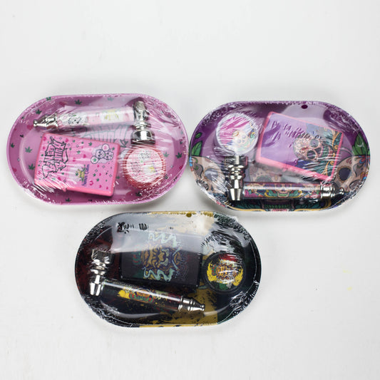 Metal Pipe & Lighter Gift Set – Includes Zippo-Style Lighter, Grinder & Tray