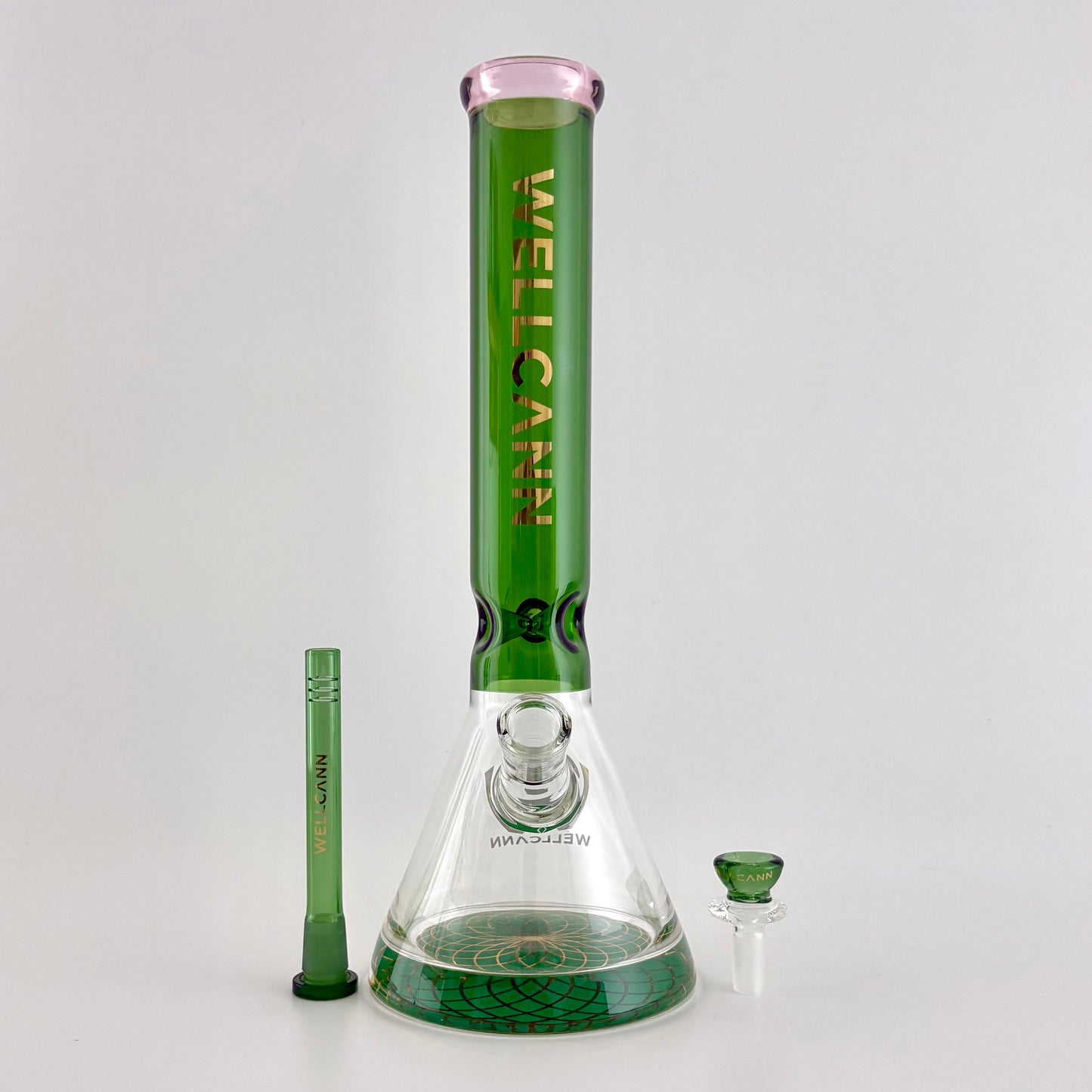 Wellcann | 14" Thickened Base Geometric Gold Beaker Glass Bong-Green