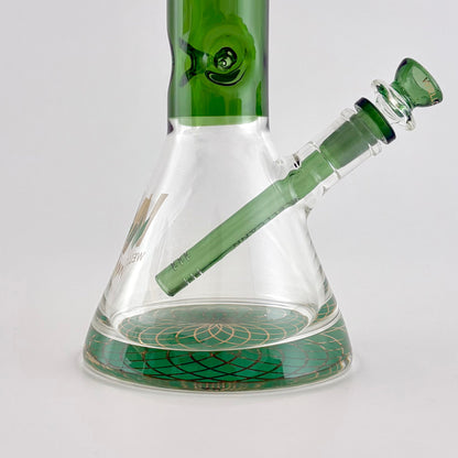 Wellcann | 14" Thickened Base Geometric Gold Beaker Glass Bong-Green
