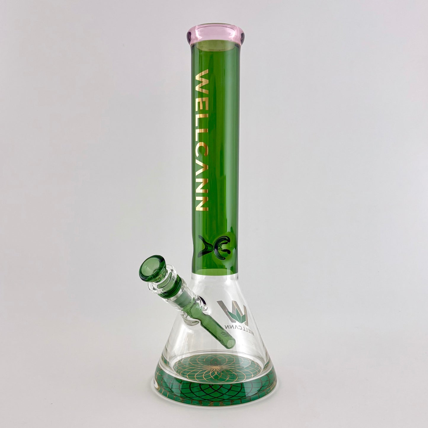 Wellcann | 14" Thickened Base Geometric Gold Beaker Glass Bong-Green