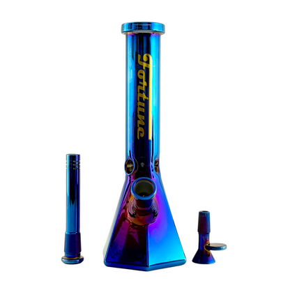 Fortune | Electroplated 10" 5mm Hexagon Glass Beaker Bong - 4 Assorted Colours