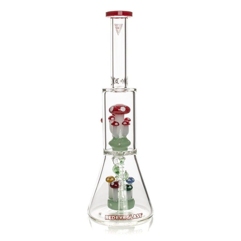 Red Eye Glass® | 12" Tall Red Amanita Dual Chamber Beaker Base Water Pipe