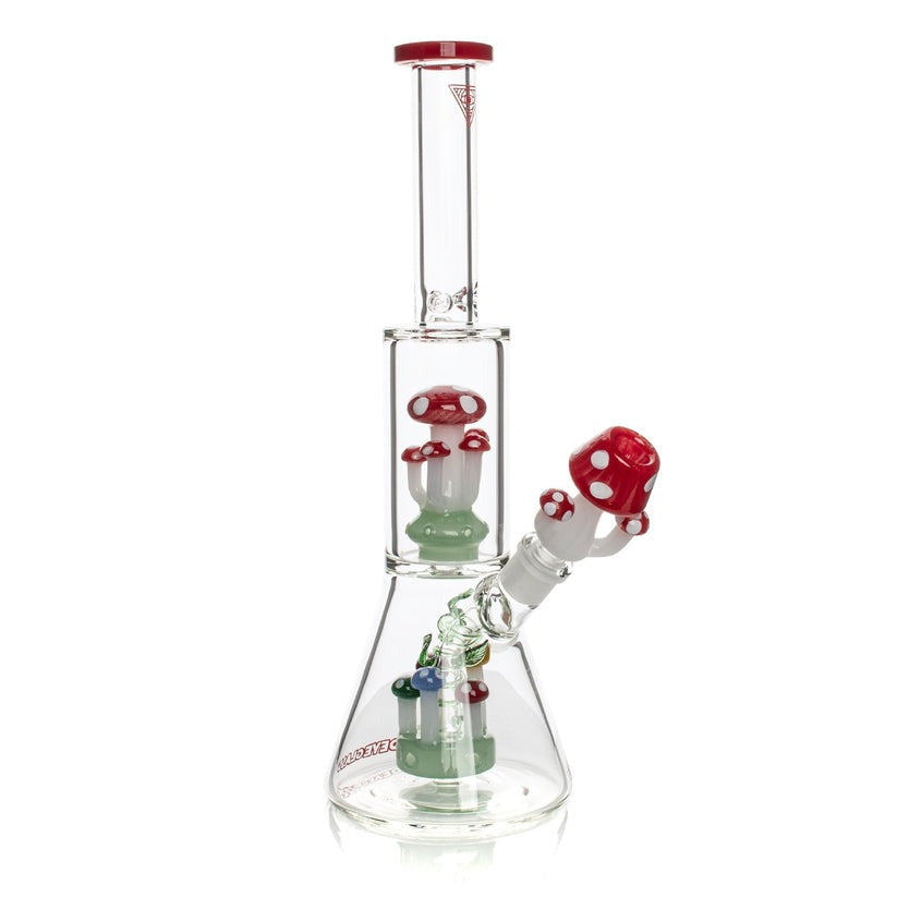 Red Eye Glass® | 12" Tall Red Amanita Dual Chamber Beaker Base Water Pipe