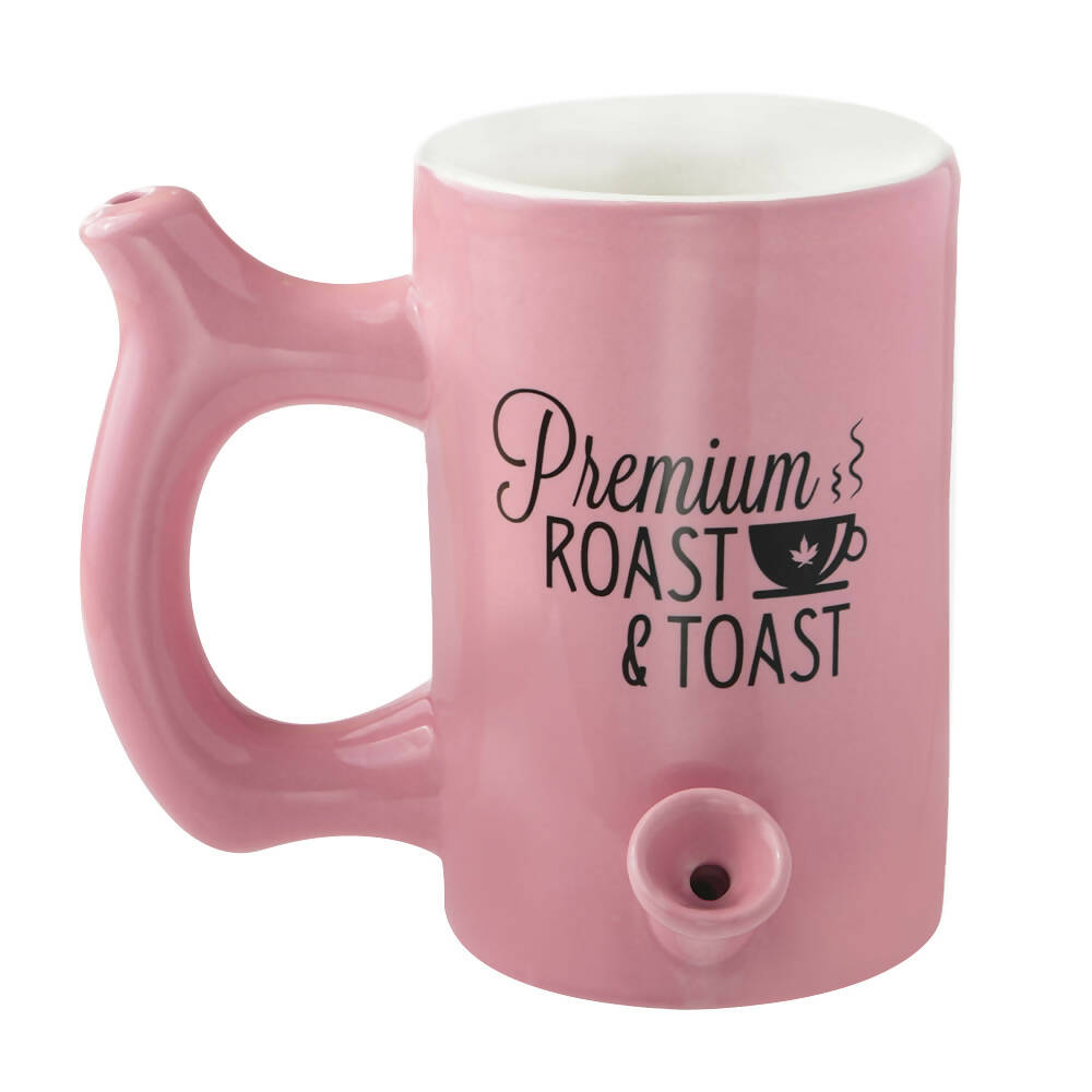 PINK ROAST & TOAST PIPE MUG WITH BLACK PRINT